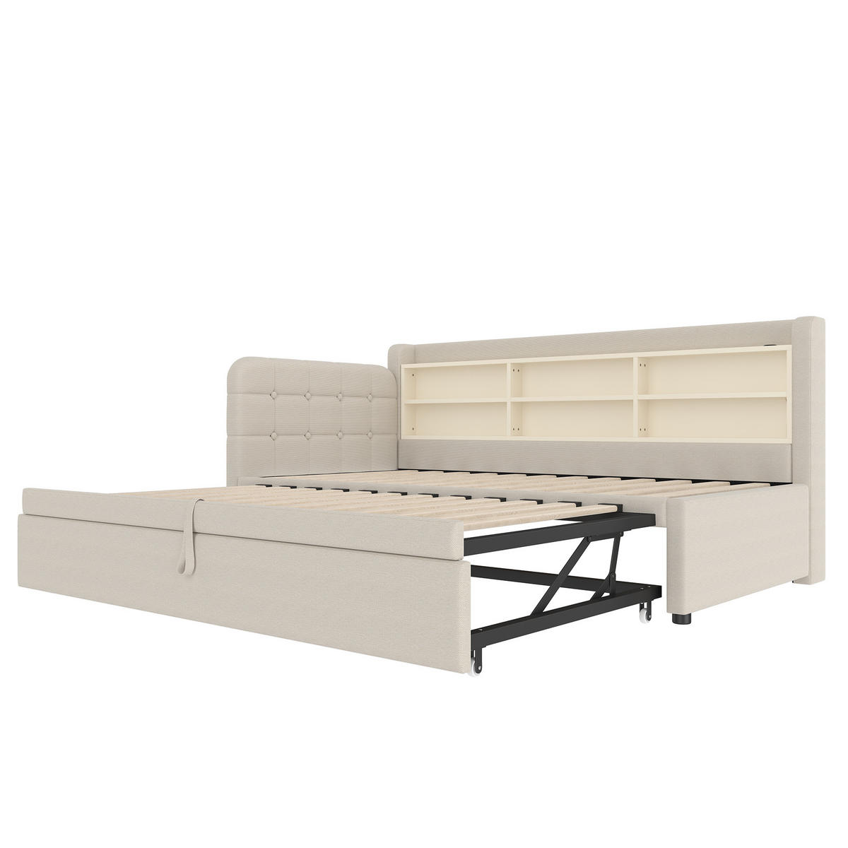 TAGESBETT 90/200 cm DE-04679, mit Ausziehbett-Design in Beige - Beige, Holzwerkstoff (90/200cm) - ComfortXL