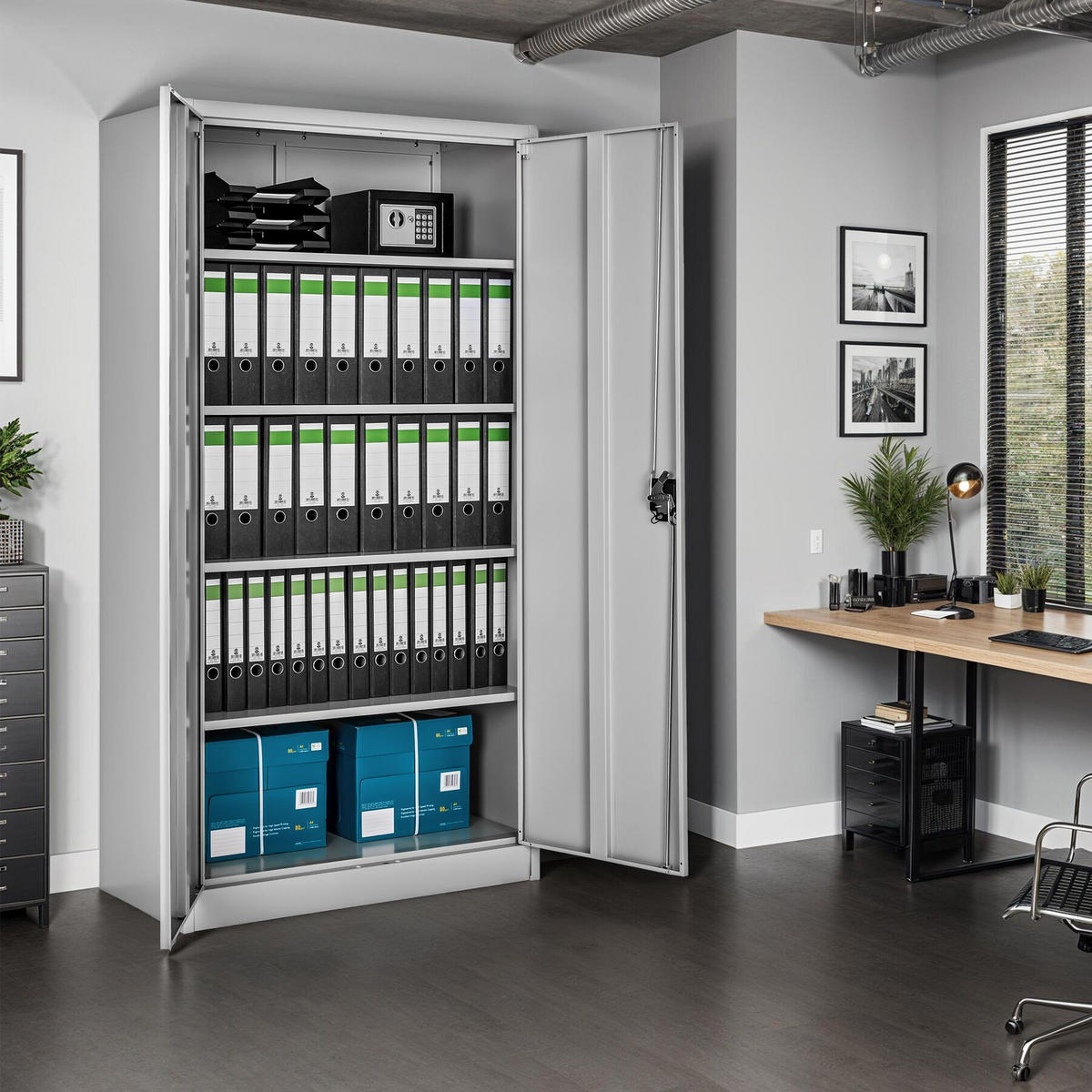 AKTENSCHRANK ,180 x 90 x 40 cm,grau - Grau, Metall (40/180/90cm) - tectake