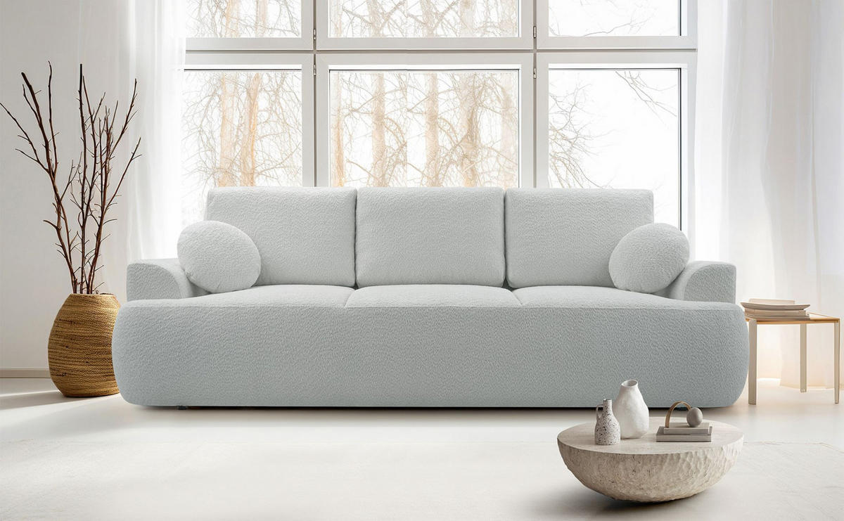 3-SITZER SOFA Barletto Grau-Beige Bouclé - Taupe/Schwarz, Holz/Textil (248/94/110cm) - Selsey