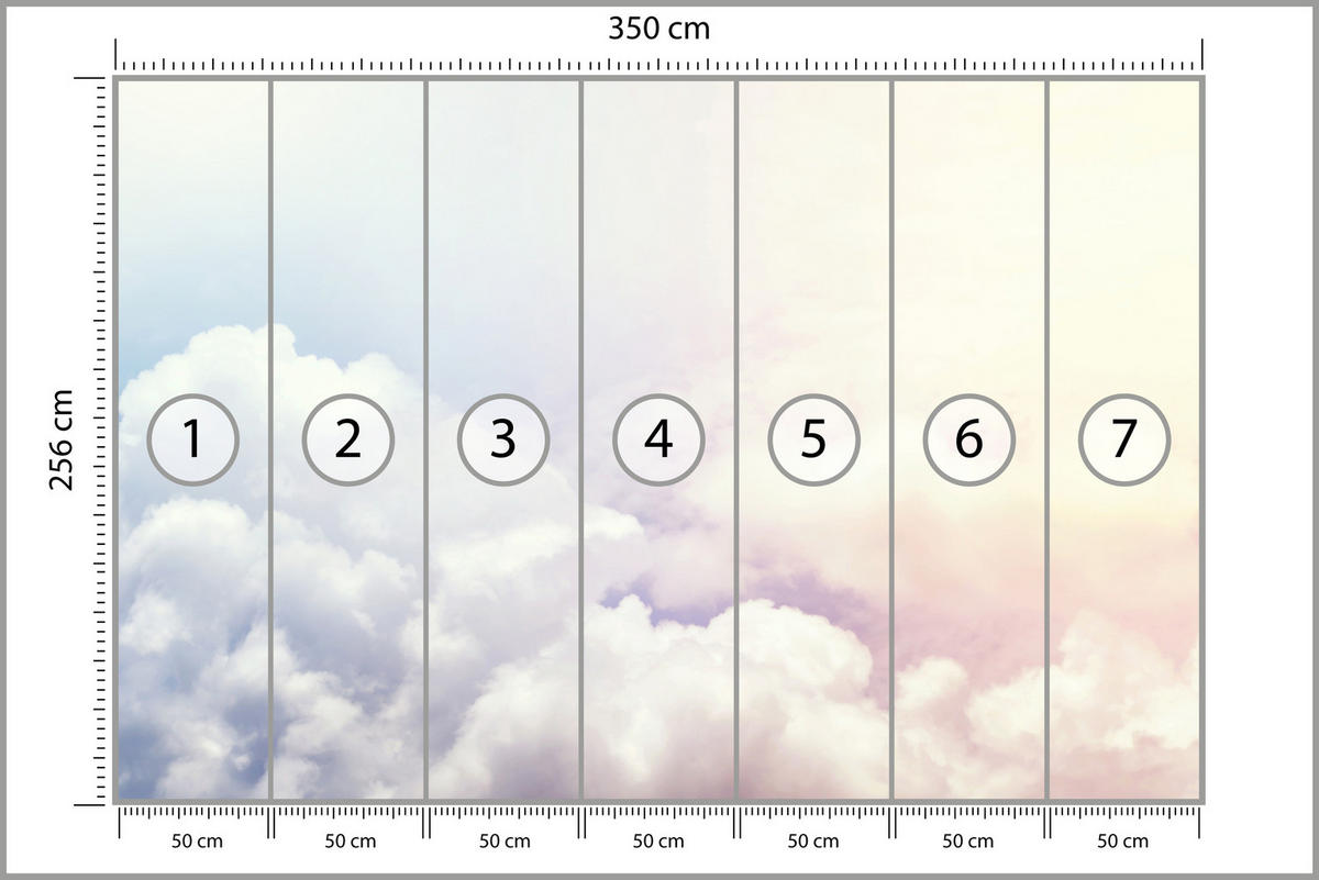 FOTOTAPETE für Schlafzimmer Blau Rosa Himmel Wolken 350x256 - Blau/Beige, Papier (350/256cm) - Muralo