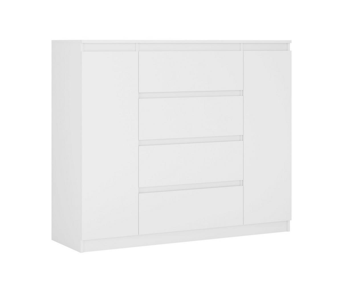 KOMMODE, Farbe: Mattweiß, 120 x 39 x 101 cm, mit 2 Türen und 4 Schubladen - Weiß, Holzwerkstoff (120/101/39cm) - 3XE LIVING