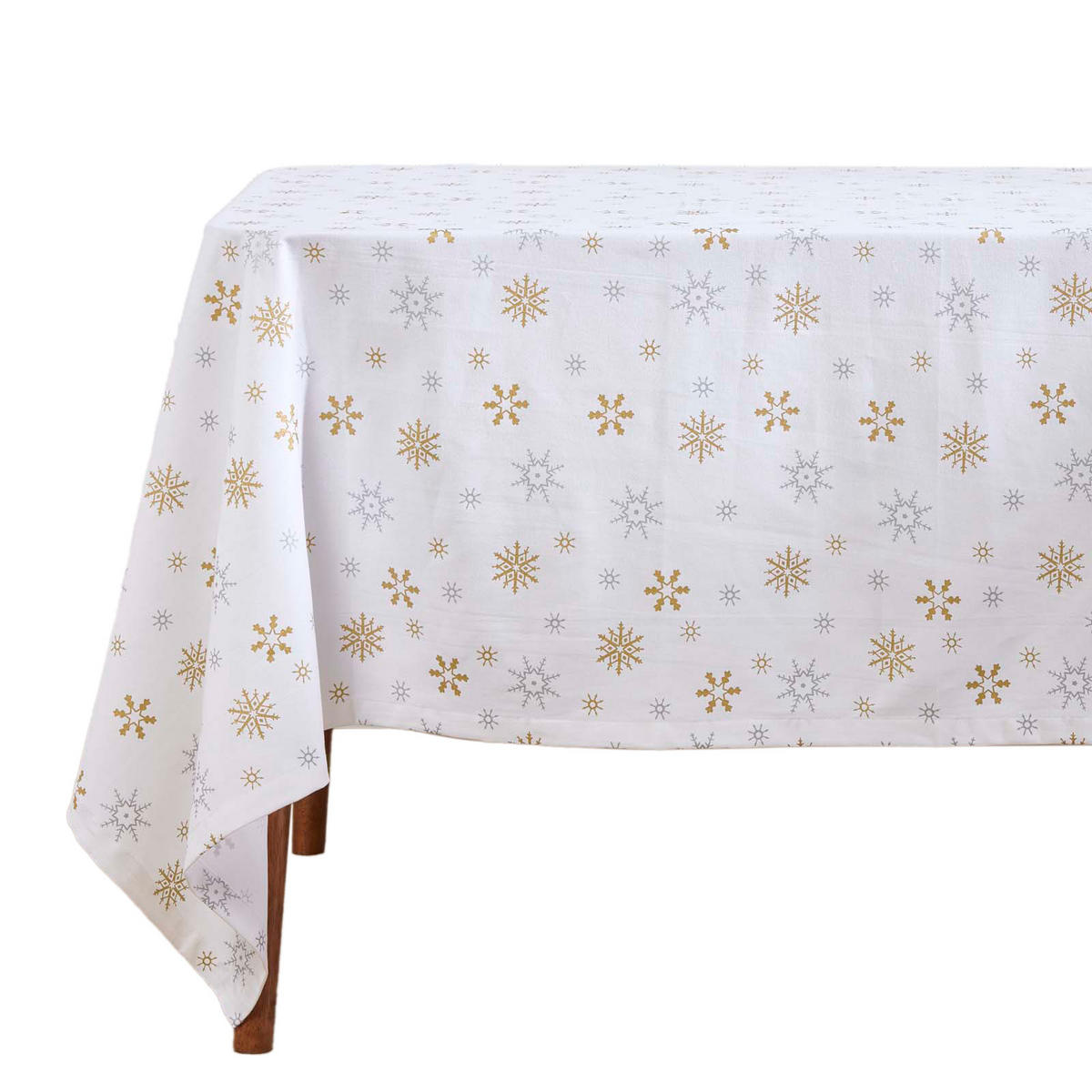 TISCHDECKE Weihnachten, weiß-gold mit Schneeflocken, 137/137 cm - Weiß, Textil (137/137cm) - Homescapes