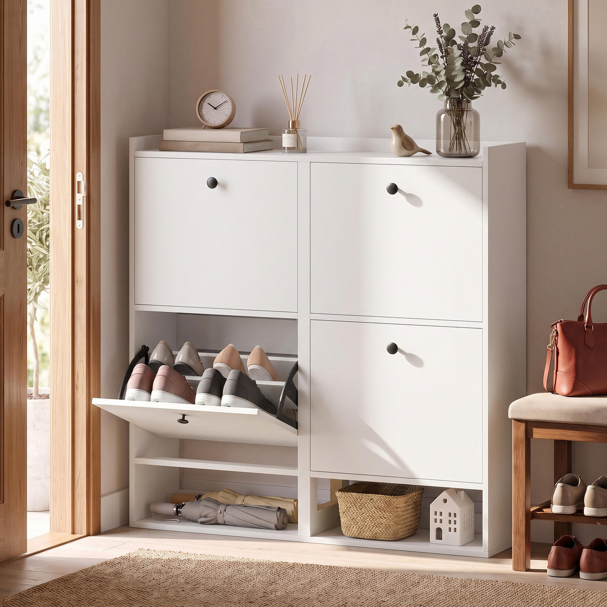 SCHUHSCHRANK MDF Weiß - Zinkfarben/Weiß, Holzwerkstoff/Kunststoff (24/100/100cm) - HOMCOM