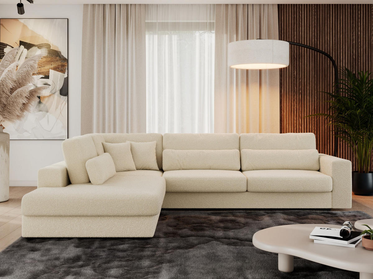 ECKSOFA Savona Beige Boucle - links - Beige/Schwarz, Kunststoff/Textil (316/249cm) - MKS