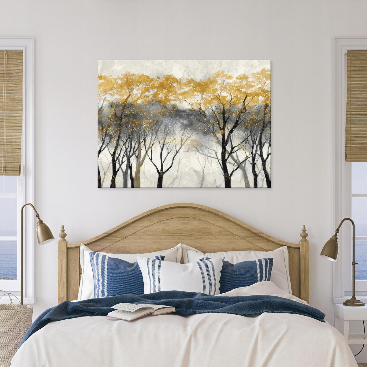 LEINWANDBILD Wald Bäume Golden 120x80 cm - Multicolor, Holzwerkstoff (120/80cm) - Wallarena