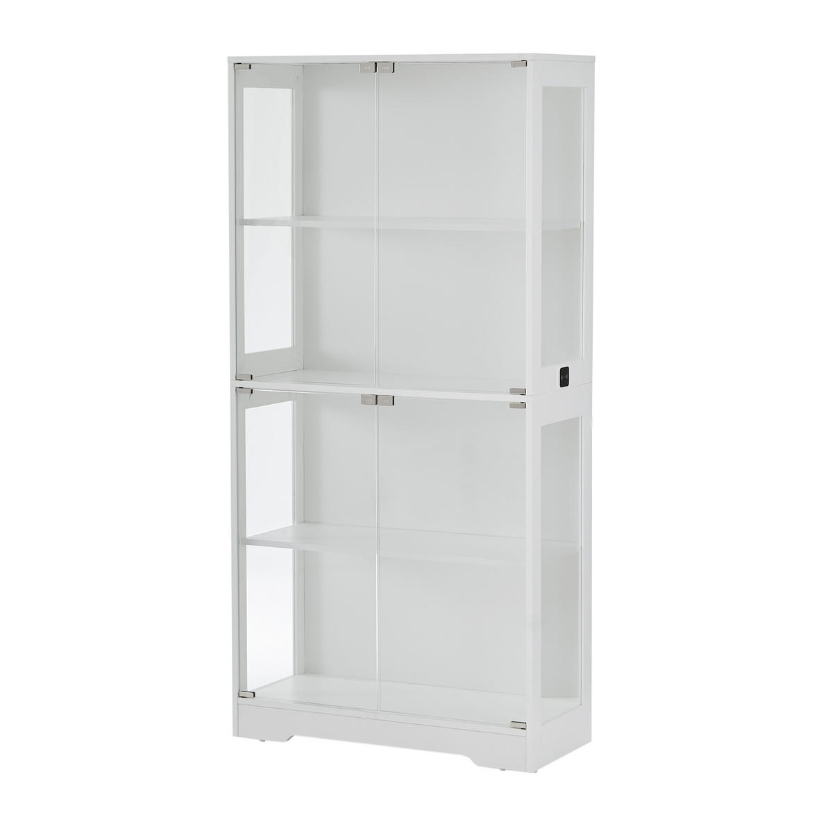 GLASVITRINE aus MDF und Glas 80x35x165 cm Weiß mit LED-Beleuchtung, Sensortechnik und Stauraum - Weiß, Holzwerkstoff (80/165/35cm) - Modfu