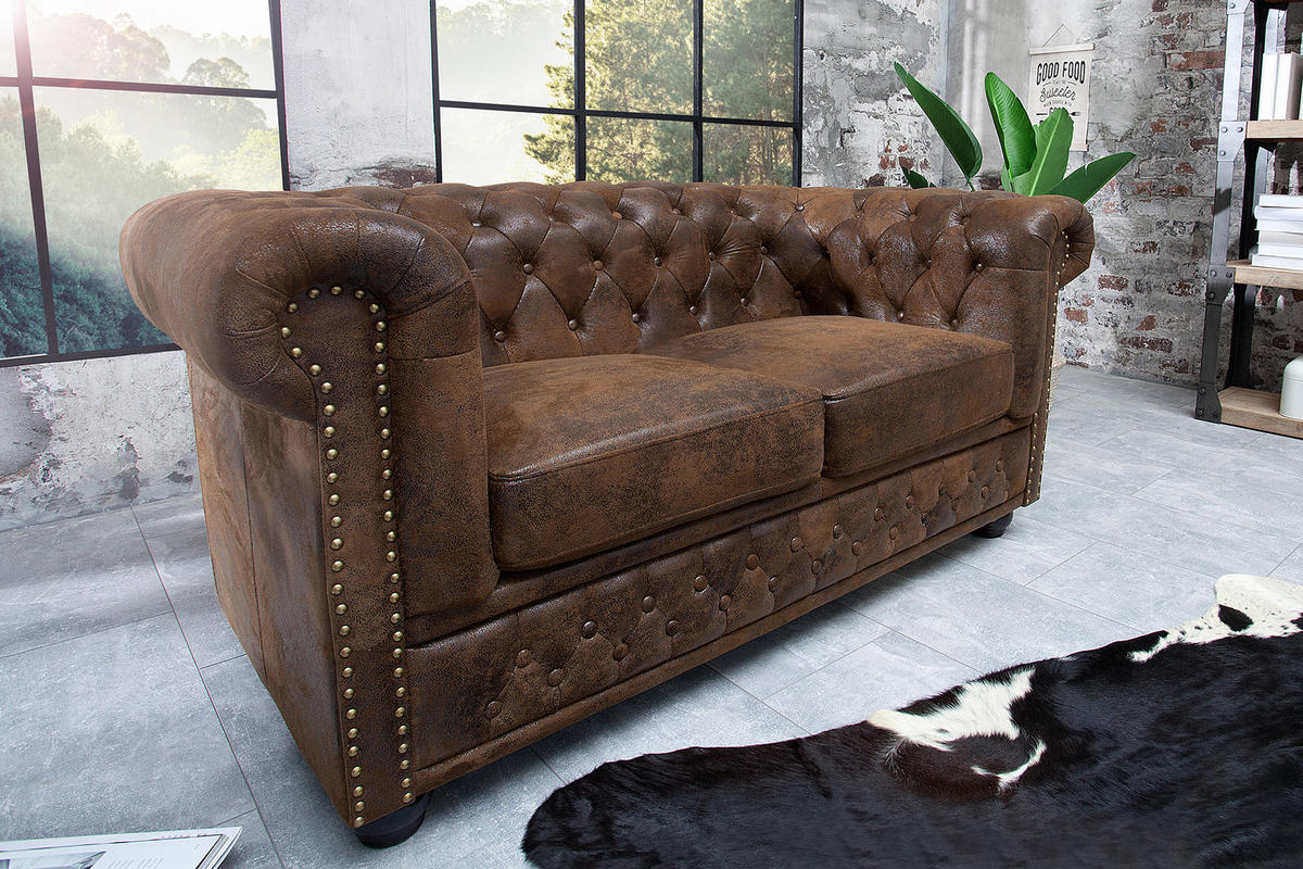 2-SITZER SOFA CHESTERFIELD Microfaser Braun 150 cm - Dunkelbraun/Braun, Holz/Textil (150/73/85cm) - riess-ambiente