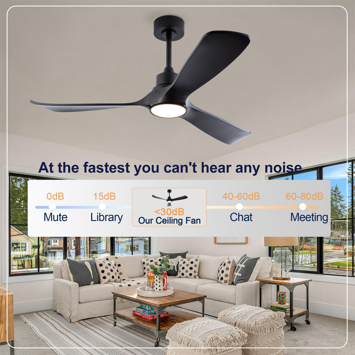 DECKENVENTILATOR DE-16246 52 Zoll mit Fernbedienung & 3 Farben Schwarz - Schwarz, Kunststoff (132/132/48cm) - ComfortXL