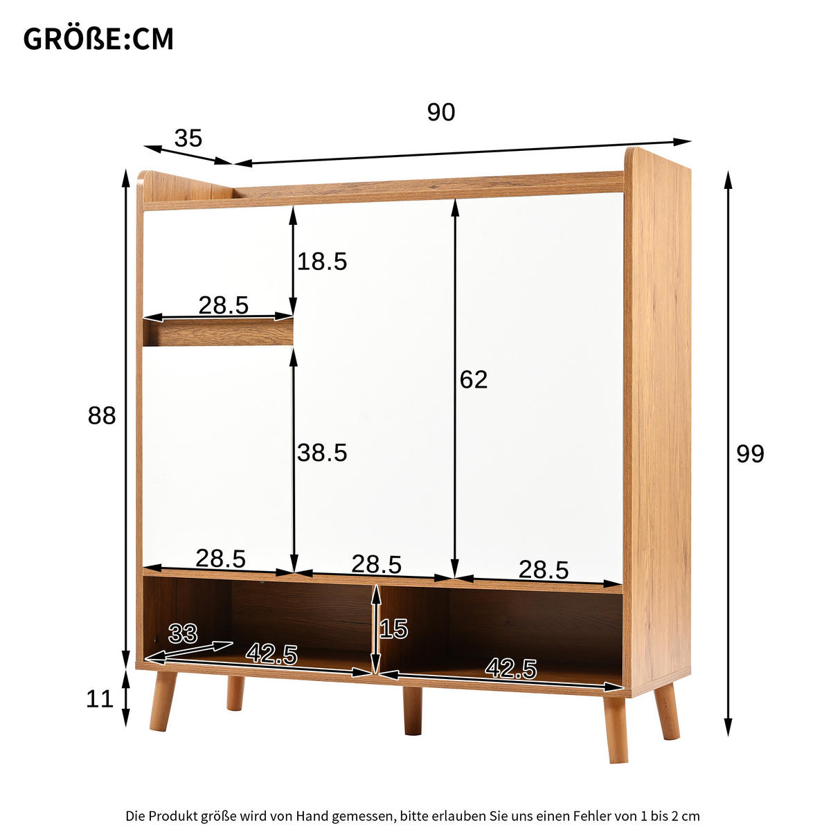 SCHUHSCHRANK 90/35/99 cm aus Spanplatte mit verstellbaren Einlegeböden und viel Stauraum, Weiß/Natur - Hellbraun/Weiß, Holzwerkstoff (90/99/35cm) - Redom