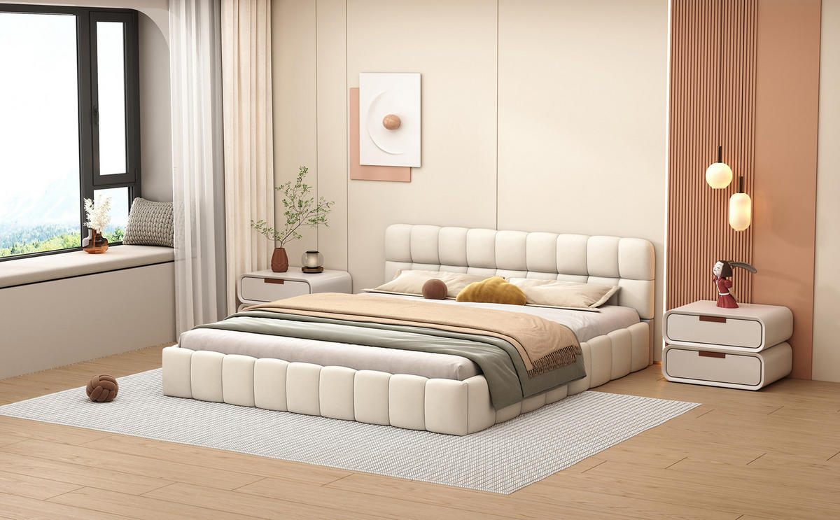 POLSTERBETT 140x190 cm Beige Leinen Gepolstert Mit Lattenrost - Beige, Holz (140/190cm) - SHOPENTRA