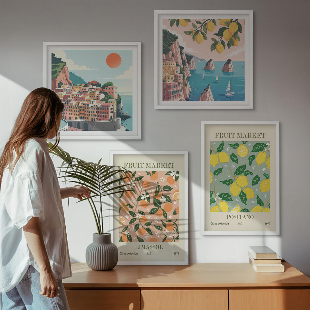 WANDBILDER 4er-Set - 50x50 cm & 40x60 cm Weißer Rahmen - Zitrusfrüchte der italienischen Tropen - Weiß, Kunststoff (50/50cm) - ArtPrintCave