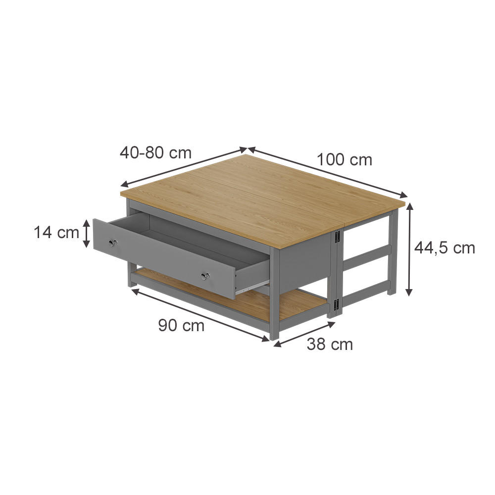 COUCHTISCH Vikla Anthrazit/Eiche 100 x 40 cm mit ausklappbarer Tischplatte - Anthrazit, Holzwerkstoff (40/100/44.5cm) - Vicco