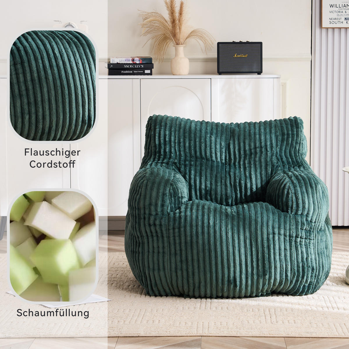 SESSEL weicher cord-stoff ergonomischer mit schaumstofffüllung - Grün, Textil (100/70/94cm) - Urban Meuble