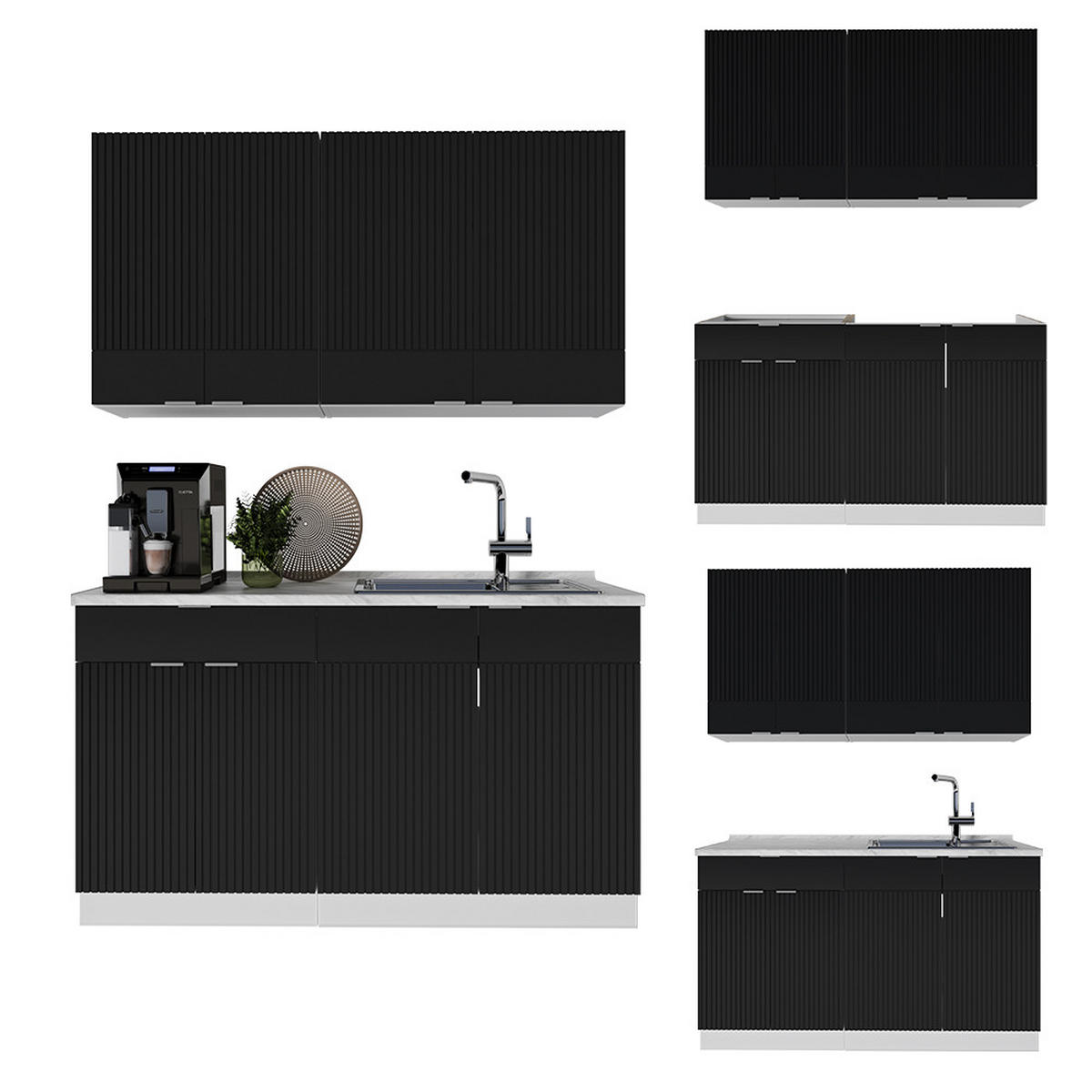 SINGLEKÜCHE Fame-Line, Schwarz gestreift/Weiß, 140 cm ohne Arbeitsplatte - Schwarz/Weiß, Holzwerkstoff (140/81.6/46cm) - Vicco