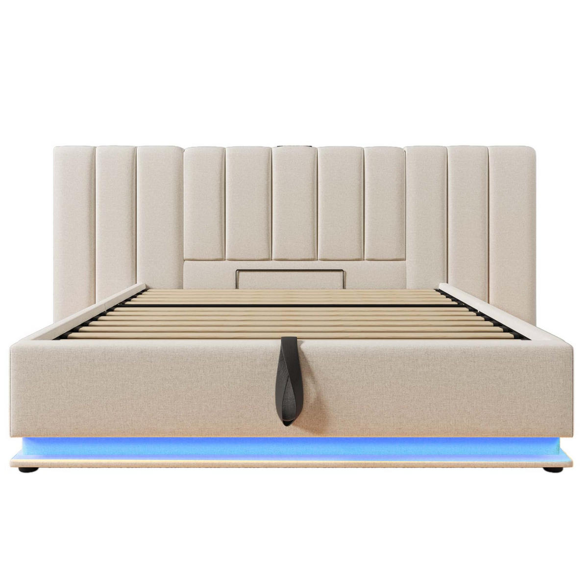 POLSTERBETT 160/200 cm mit Bettkasten, LED-Beleuchtung und USB-C in Beige - Beige, Textil (160/200cm) - BEAOK