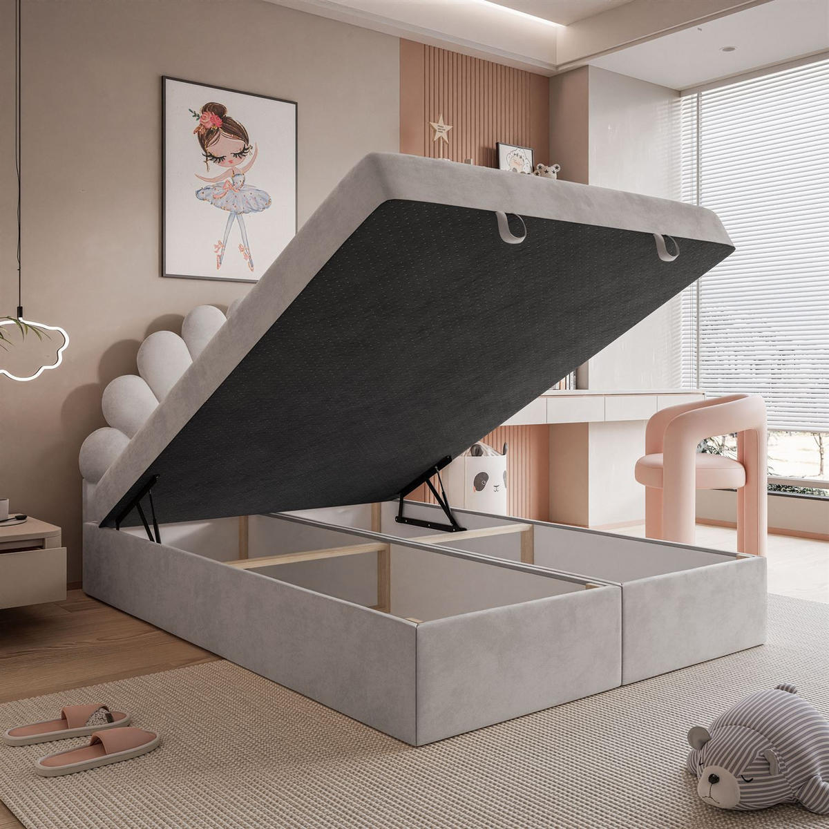 KONTINENTALBETT ASHLEY II mit Federkernmatratze 120x200 cm, Stoff: Jasmine 81, Topper: ja - Grau, Textil (120/200cm) - Lookway