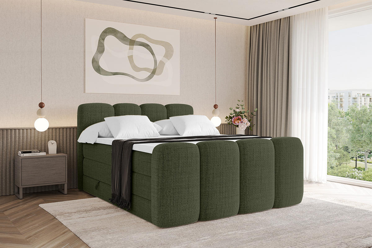 BOXBETT mit Matratze H3|H4 und Lattenrost - NINA-Z KING - 200x200 cm - Grün - Grün, Holzwerkstoff (200/200cm)