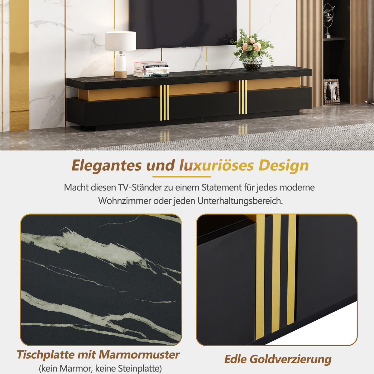 LOWBOARD 200/40/42 cm Schwarz aus Spanplatte mit 3 Schubladen - Schwarz, Holzwerkstoff (40/42/200cm) - OKMYHOME
