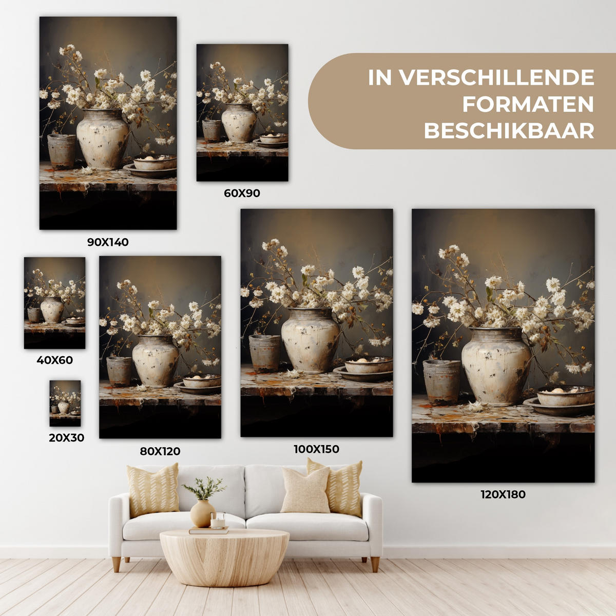 LEINWANDBILD Stilleben - Blumen - Blumenstrauß - Vase - Wein Wanddeko Schlafzimmer 60x90 cm - Schwarz, Textil (60/90cm) - MuchoWow