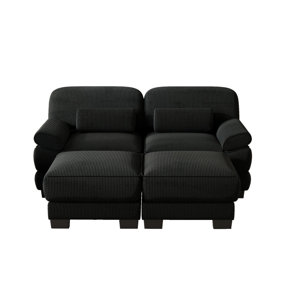 2-SITZER-SOFA modular mit 2 Hockern, DE-42659, Schwarz - Schwarz, Holz (194/94/161cm) - ComfortXL
