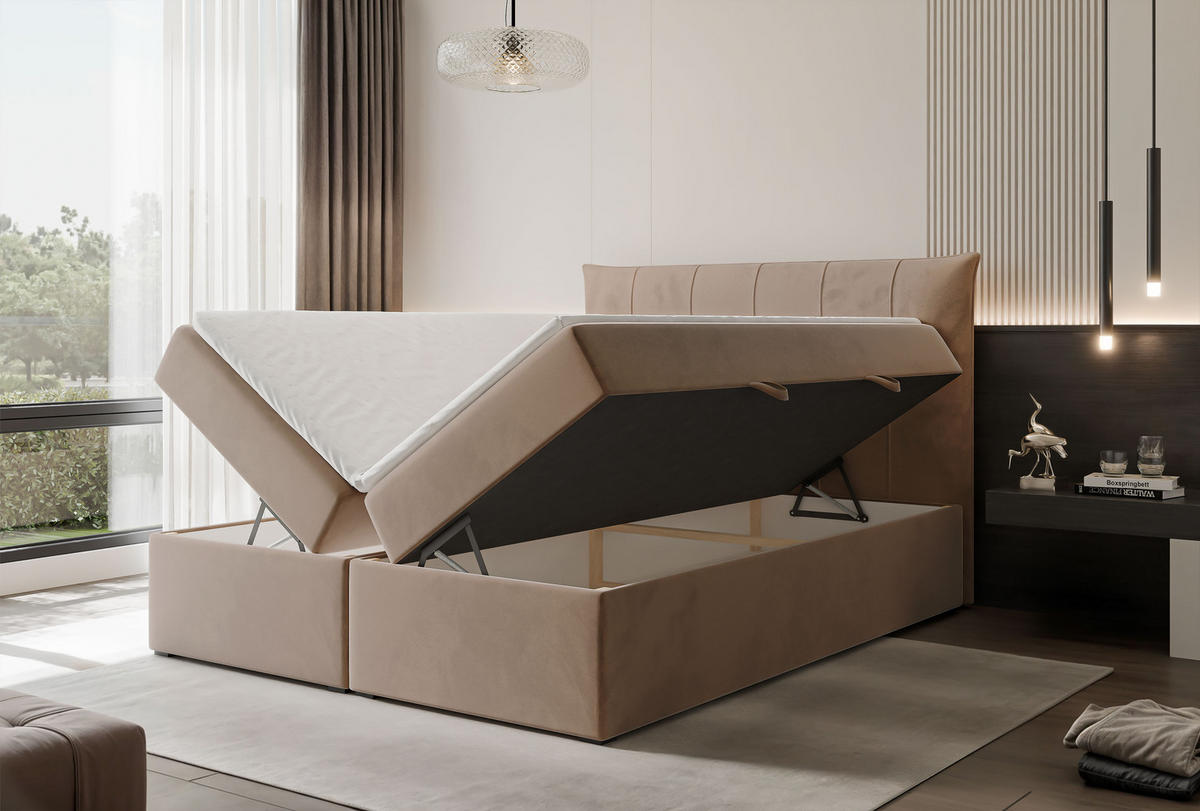 BOXBETT CHESTER 160/200 cm mit Matratze und Topper, Hellbraun - Hellbraun, Holzwerkstoff/Textil (160/200cm) - Idohome