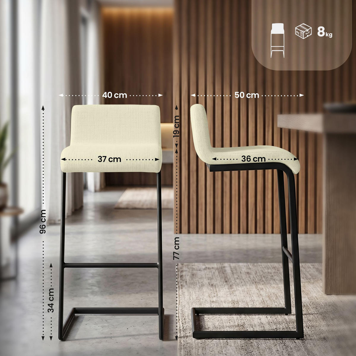 BARHOCKER 2 Stoff Creme - Creme/Schwarz, Textil/Metall (40/96/50cm) - CLP