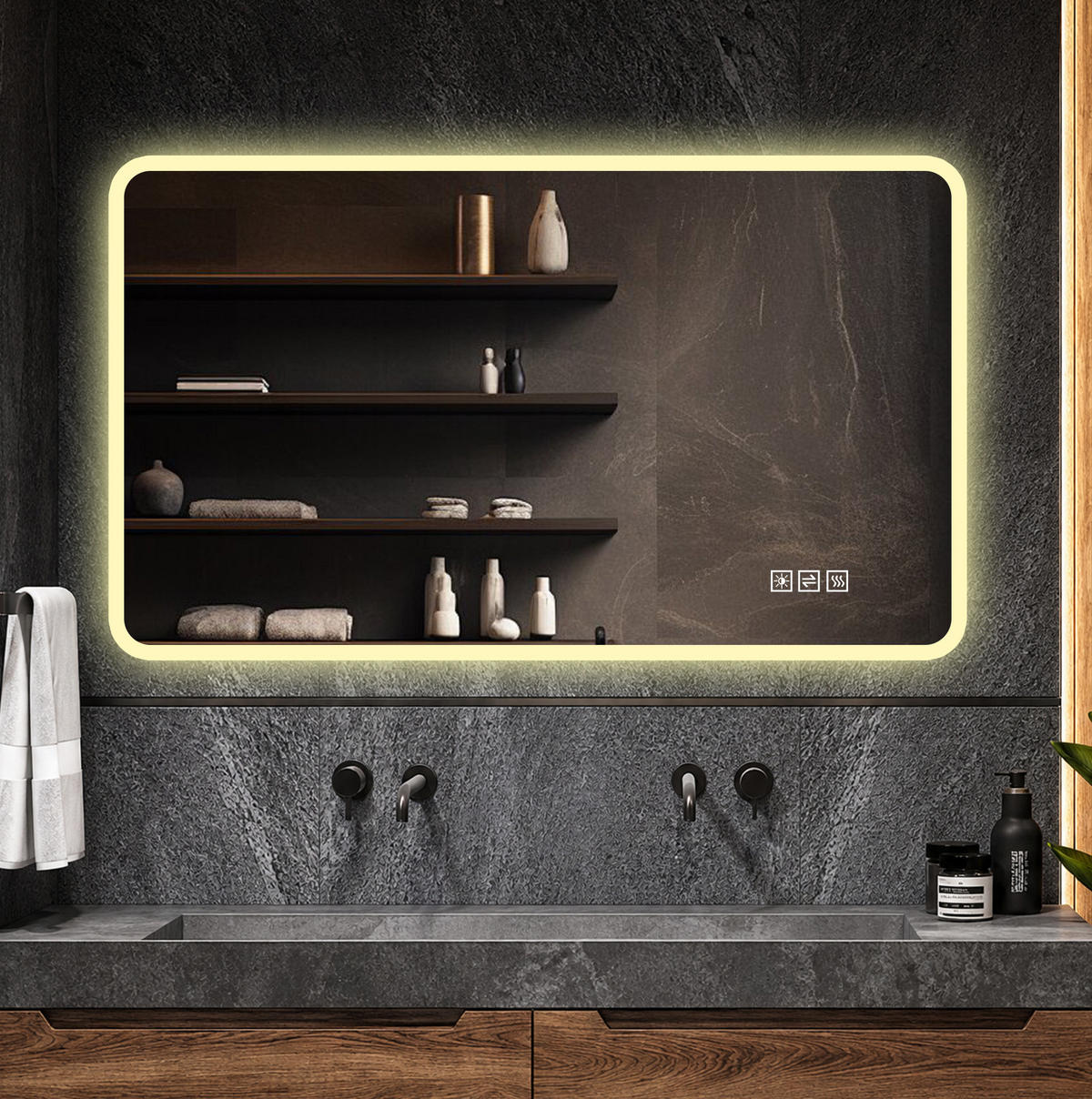 WANDSPIEGEL 100/2,9/60 cm silber aus Glas und Metall mit LED, Anti-Beschlag und Memory-Funktion - Silberfarben, Glas (60/2.9/100cm) - OKWISH