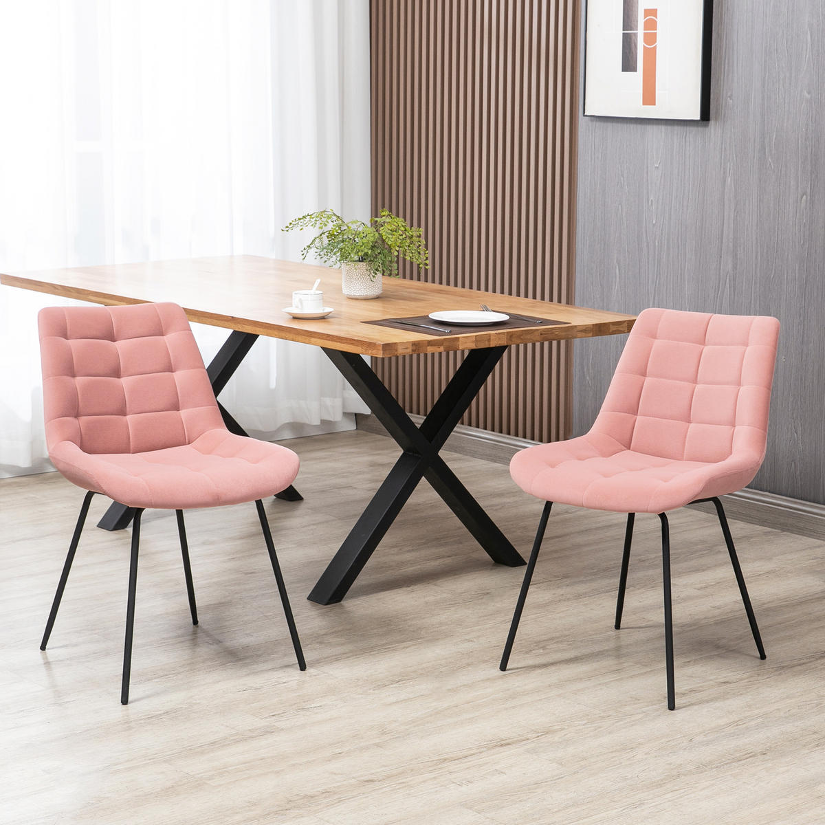 2ER Set Esszimmerstuhl Küchenstuhl Polsterstuhl mit Rückenlehne, Samt, Rosa - Rosa, Textil (61/79/50cm) - HOMCOM