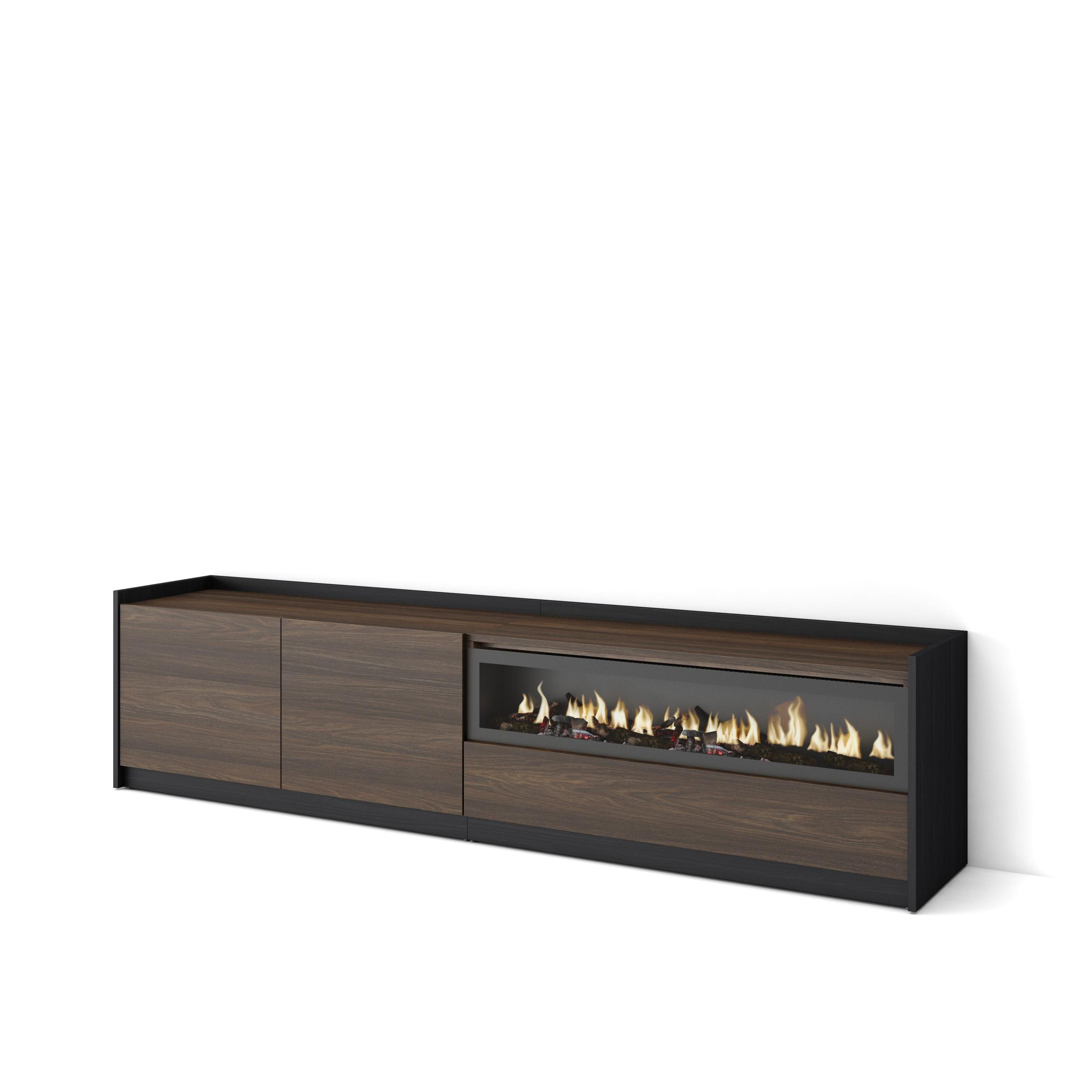 TV-SCHRANK, Lowboard, Dunkler Eiche und Schwarz, Elektrokamin, 207/37/50cm - Dunkelbraun, Holzwerkstoff (207/50/37cm) - Skraut Home