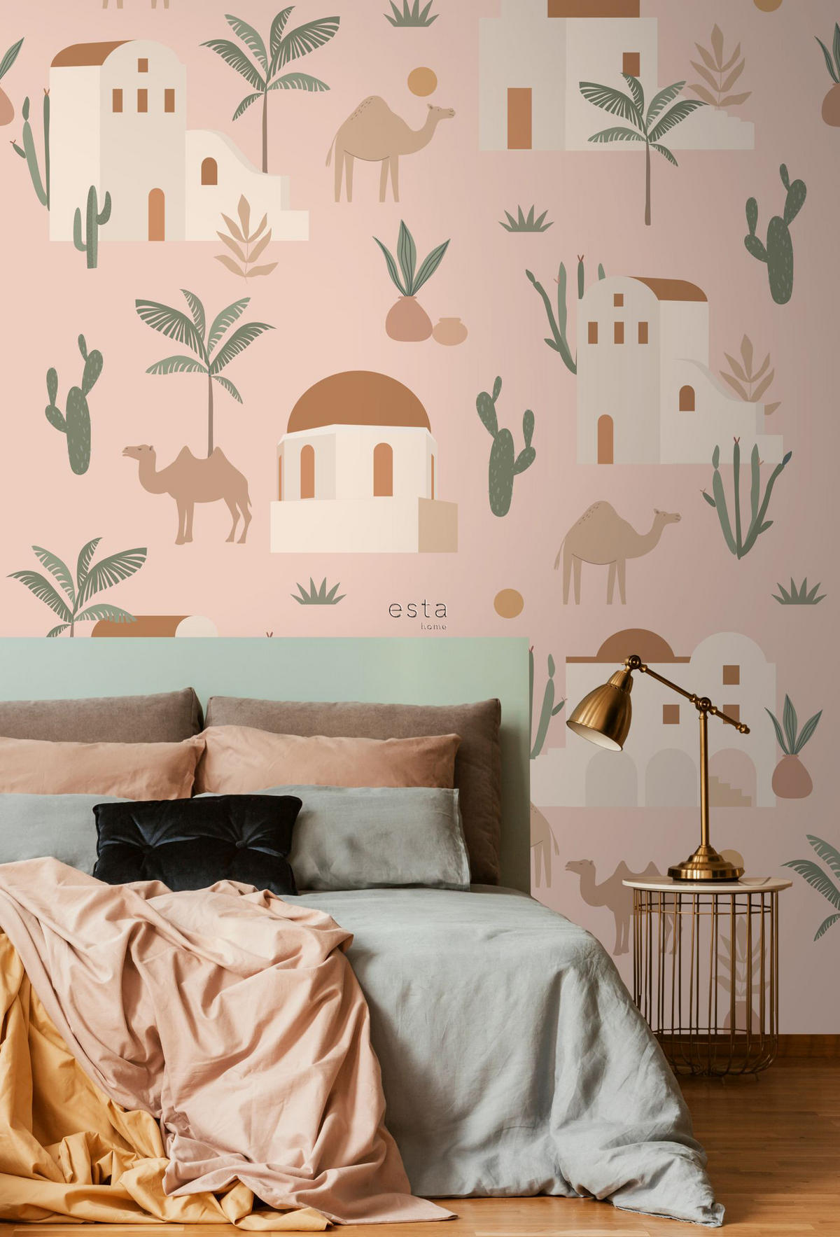 FOTOTAPETE Kamele und Kakteen 200 x 279 cm - Pink, Papier (200/279cm) - ESTAhome