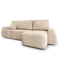 ECKSOFA GALVIS Creme Velours-Stoff mit Schlaffunktion - Creme, Holz (256/156cm) - MASSENO