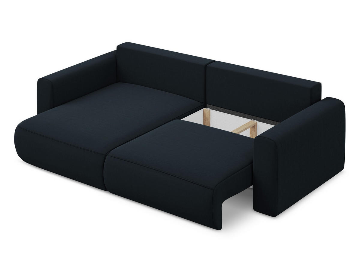 ECKSOFA mit Schlaffunktion Samt Stoff Blau - Blau/Schwarz, Kunststoff/Textil (149/240cm) - Makamii