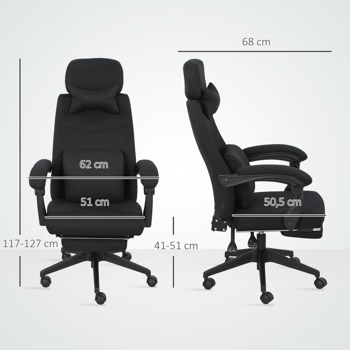 DREHSTUHL DE-11761 62/68/127 cm Schwarz - Schwarz, Textil (62/127/68cm) - ComfortXL