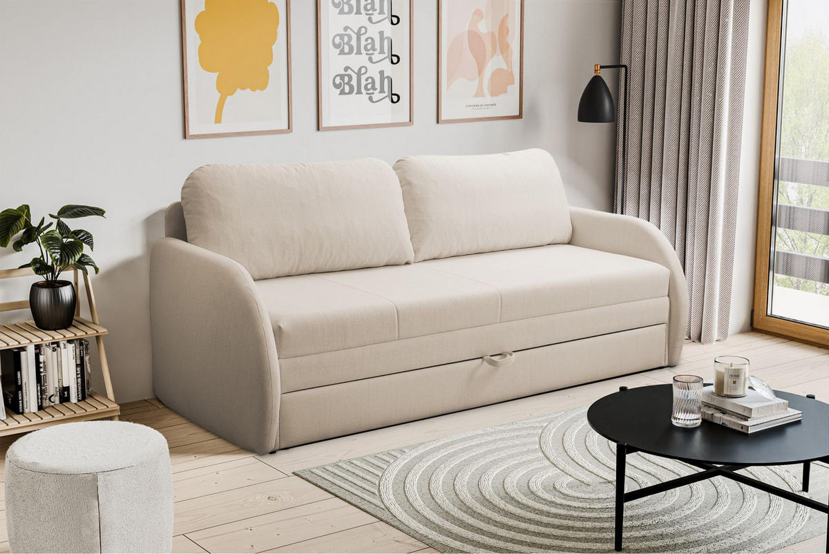 SCHLAFSOFA Diego hellbeige - Ecru/Schwarz, Kunststoff/Textil (221/90/91cm) - Selsey
