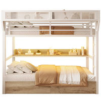 ETAGENBETT 90/200 cm aus Metall und MDF mit LED-Licht und Stauraum Weiß - Weiß, Holzwerkstoff (90/200cm) - Modenvie