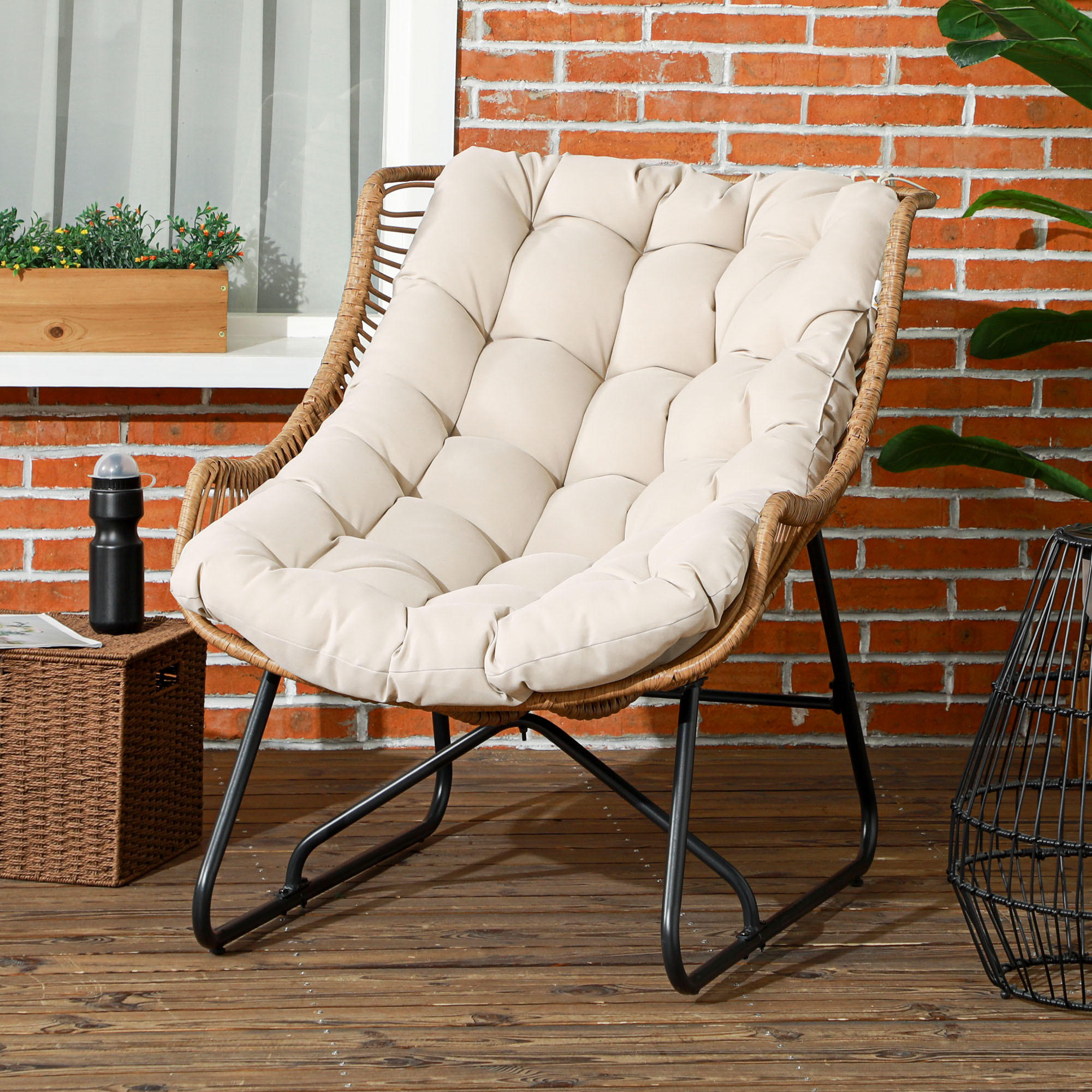 GARTENSESSEL mit dickem Sitzkissen, Stahl, Khaki, 75 x 101 x 90 cm - Braun, Kunststoff (75/90/101cm) - Outsunny