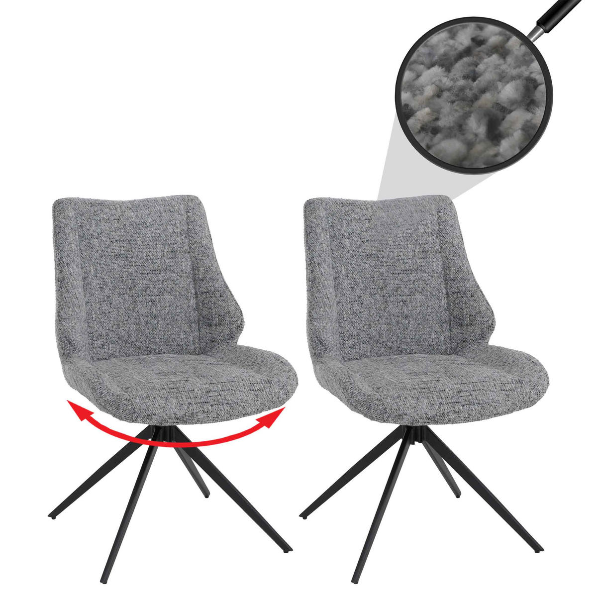 ESSZIMMERSTUHL Schwarz, Grau 2er-Set - Hellgrau/Schwarz, Textil (55/88/63cm) - MCW