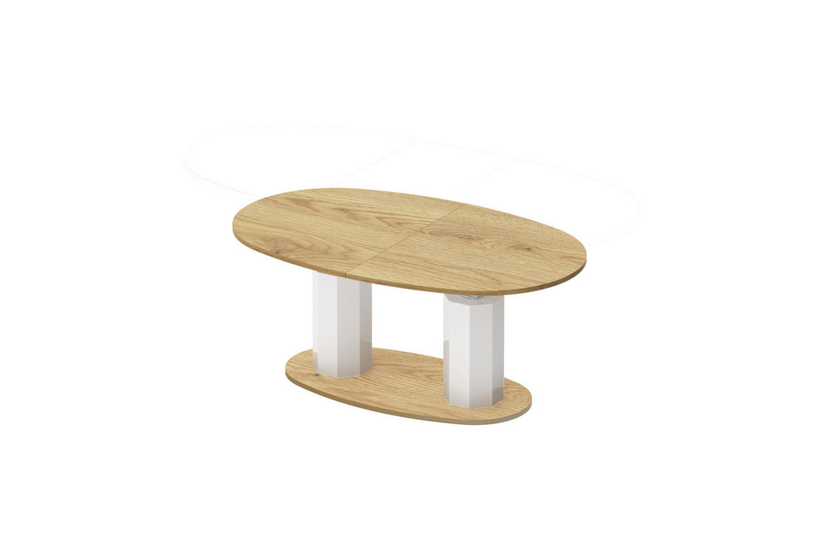 COUCHTISCH Eiche Natur Weiß Hochglanz oval ausziehbar höhenverstellbar - Eichefarben/Weiß Hochglanz, Holzwerkstoff (80/130/54cm) - designimpex