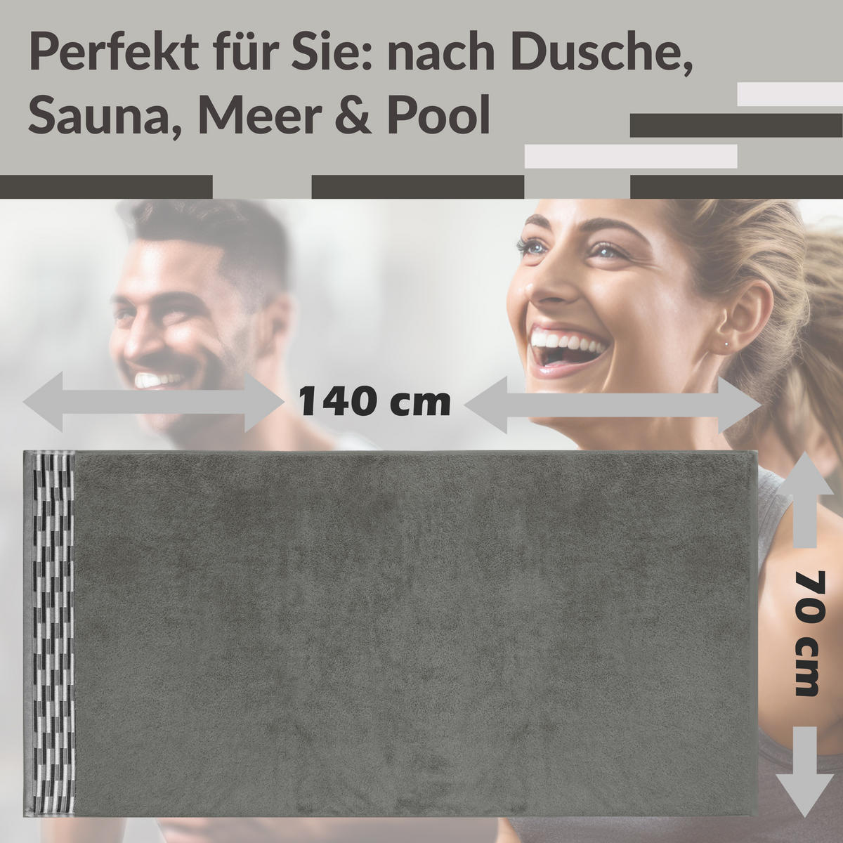 DUSCHTUCH Lugano Dunkelgrau 2er 70x140 cm - Dunkelgrau, Textil (70/140cm) - Lashuma