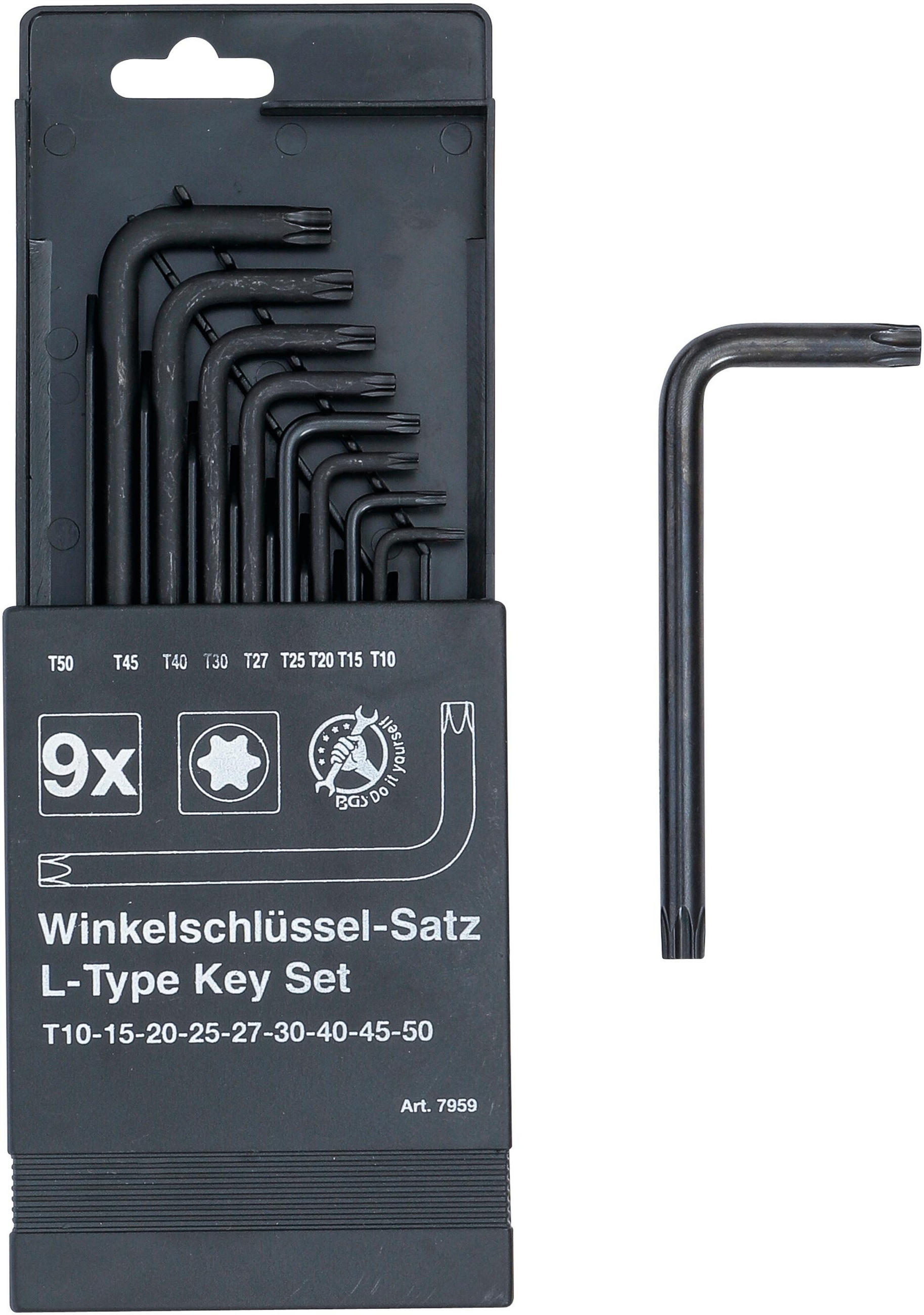 WINKELSCHLÜSSEL-SATZ | T-PROFIL (FÜR TORX) T10 - T50 | 9-TLG. - Multicolor, Kunststoff/Metall (1/1cm) - BGS technic