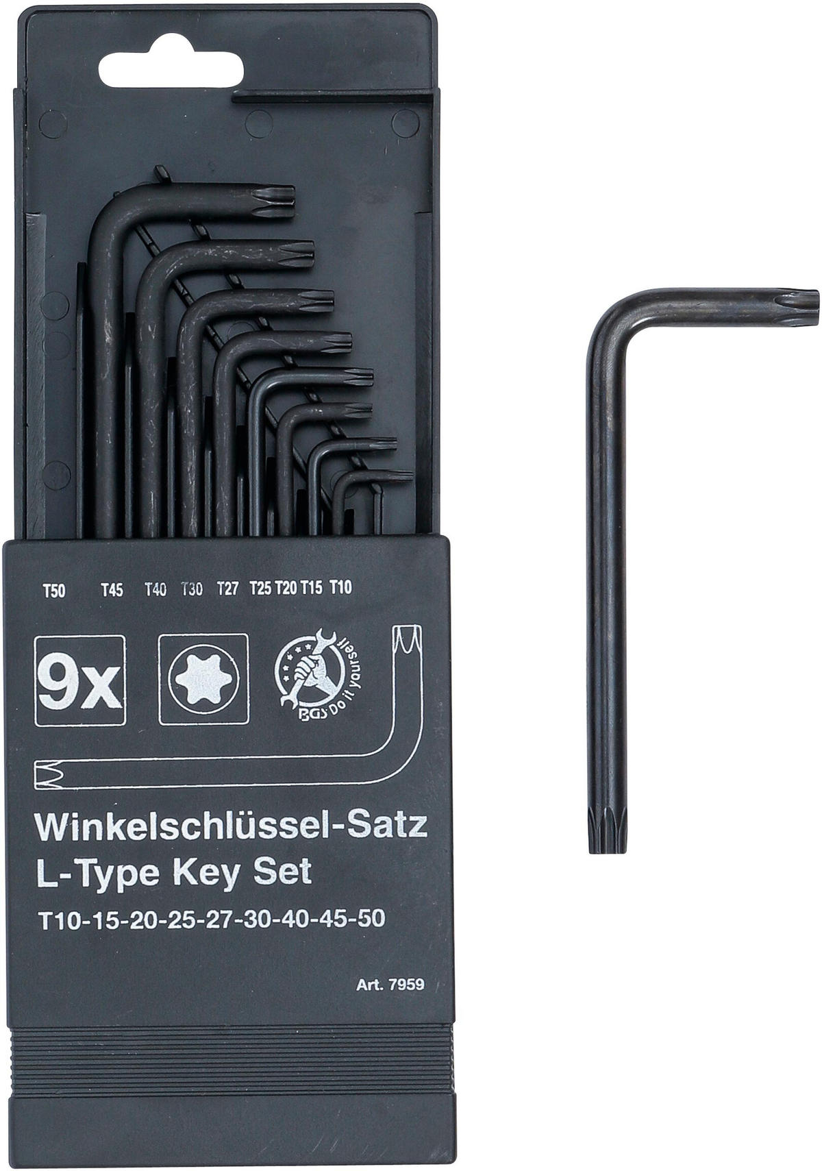 WINKELSCHLÜSSEL-SATZ | T-PROFIL (FÜR TORX) T10 - T50 | 9-TLG. - Multicolor, Kunststoff/Metall (1/1cm) - BGS technic