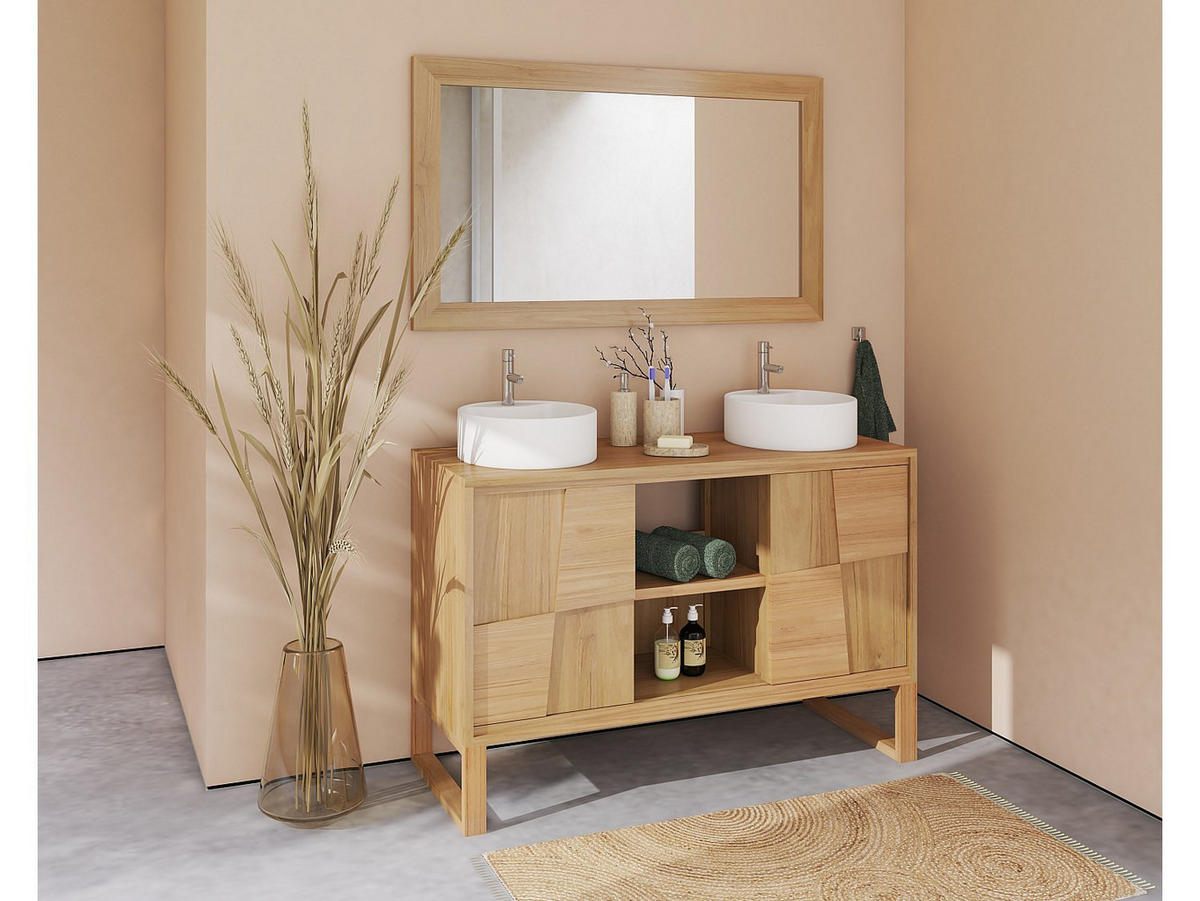 DOPPELWASCHTISCH - 120 cm x 50 cm - Holz, Platte - Naturfarben Hell - MATARAM - Naturfarben, Holz (120/80/50cm) - Vente-Unique