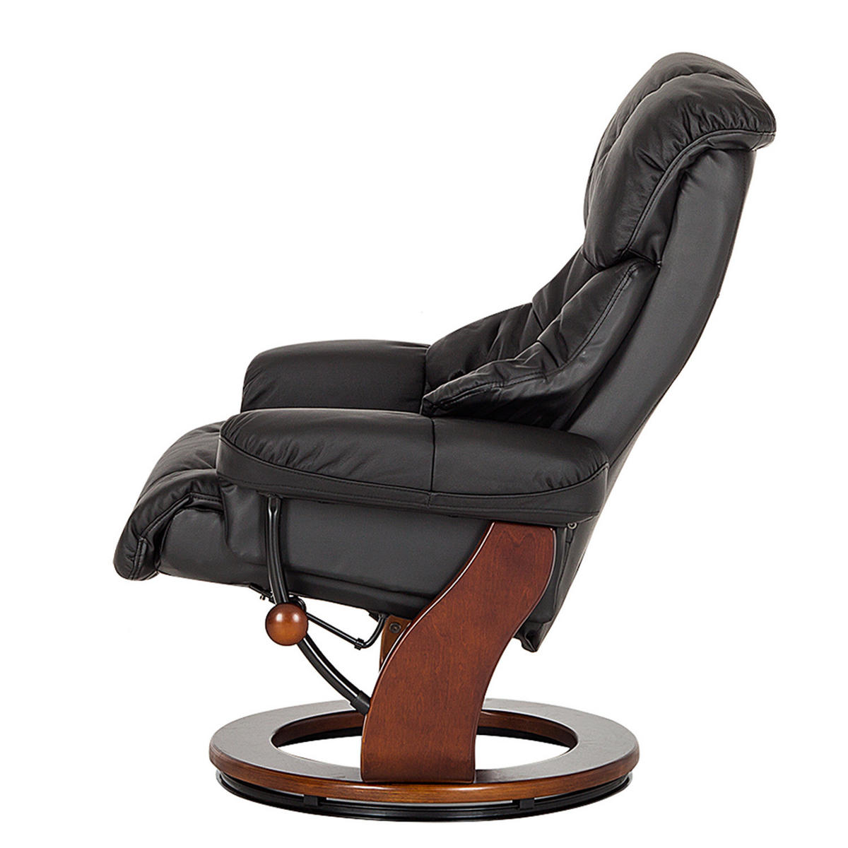 RELAXSESSEL mit Hocker - Echtleder / Kunstleder - Schwarz/Braun, Leder/Birkenholz (90/104/91cm) - home24