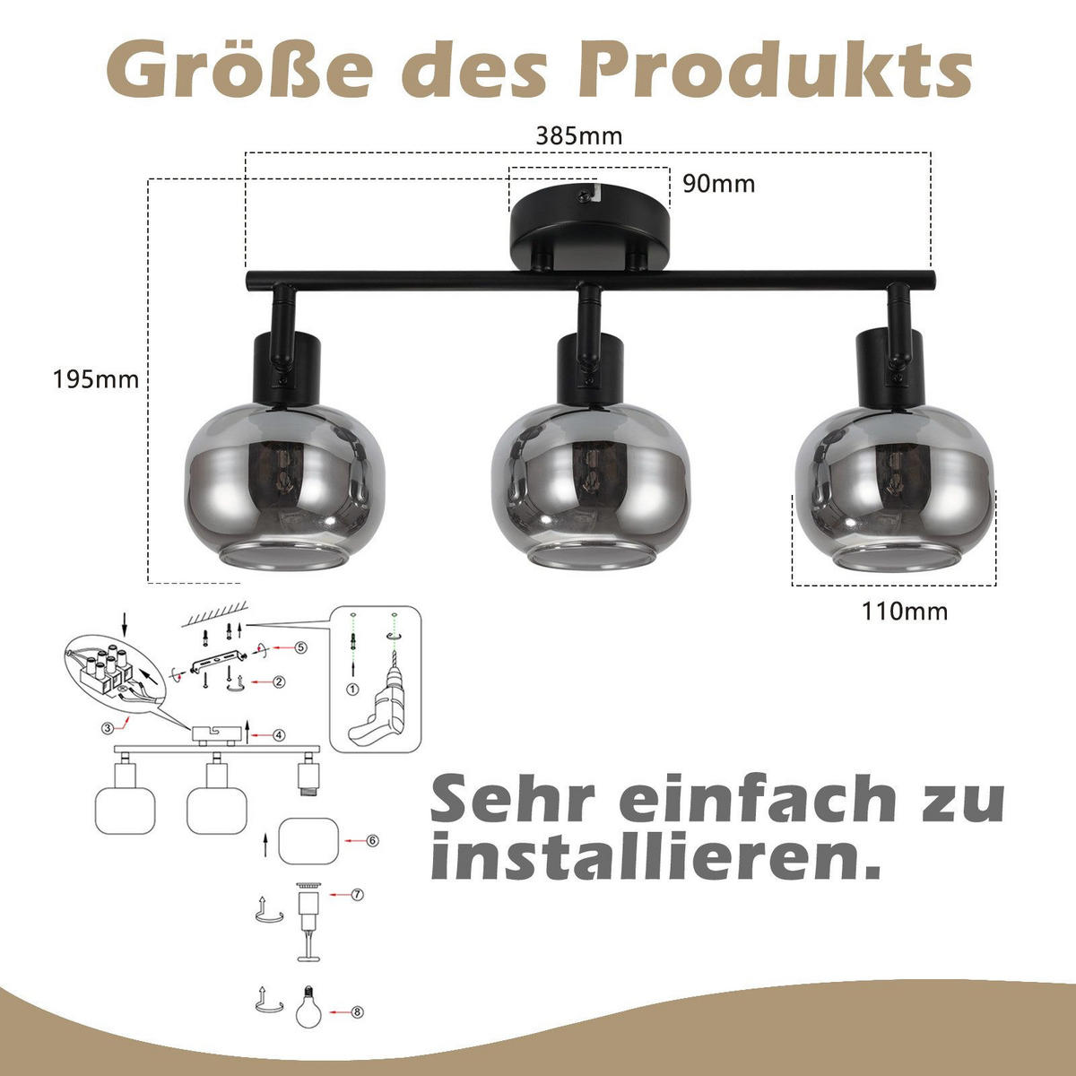 STRAHLER Cottbus 3-flammig 38.5/11/19.5 cm - Schwarz, Metall (38.5/11/19.5cm) - Nettlife