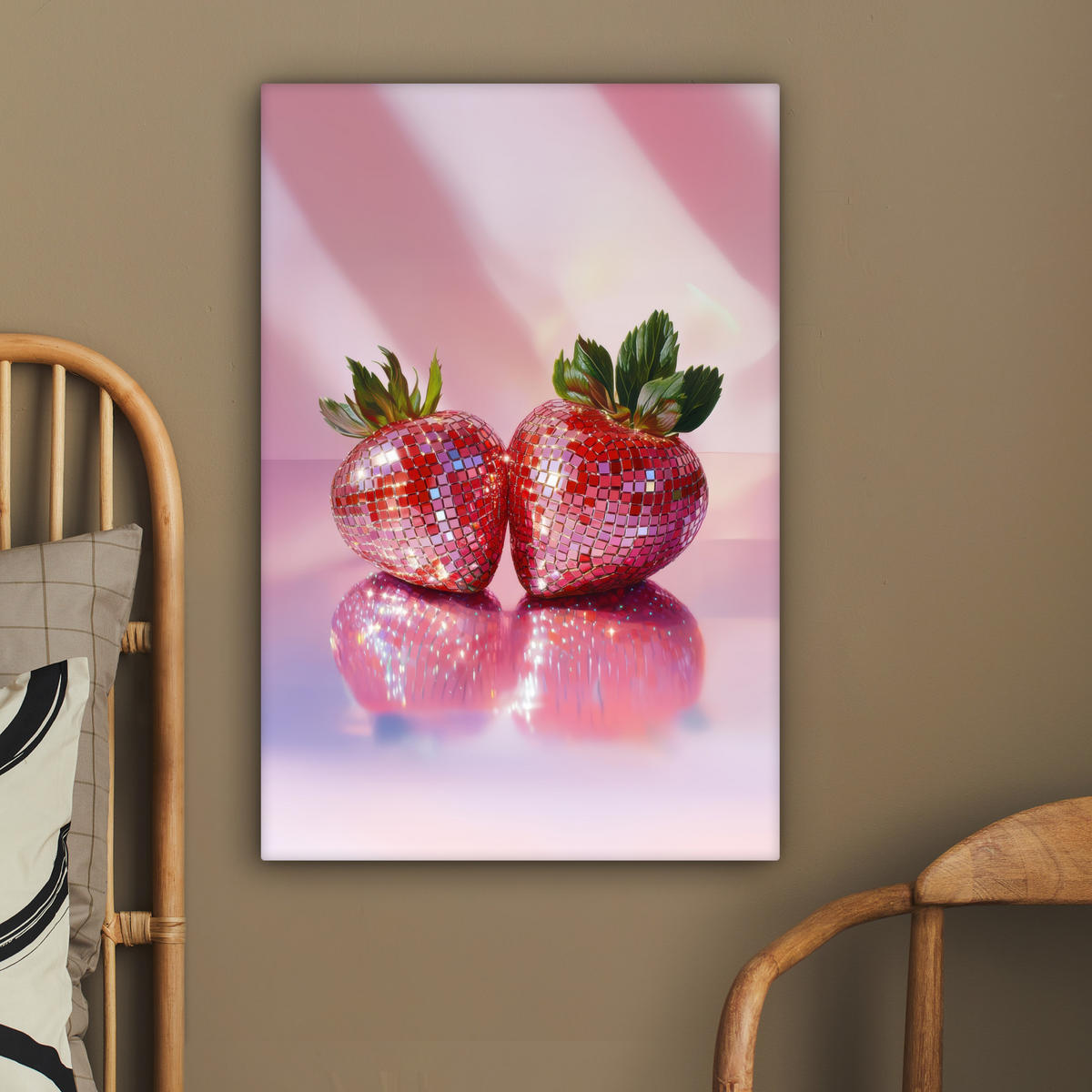 LEINWANDBILD Disco - Obst - Glitzer - Erdbeere 40x60 cm - Pink, Textil (40/60cm) - MuchoWow