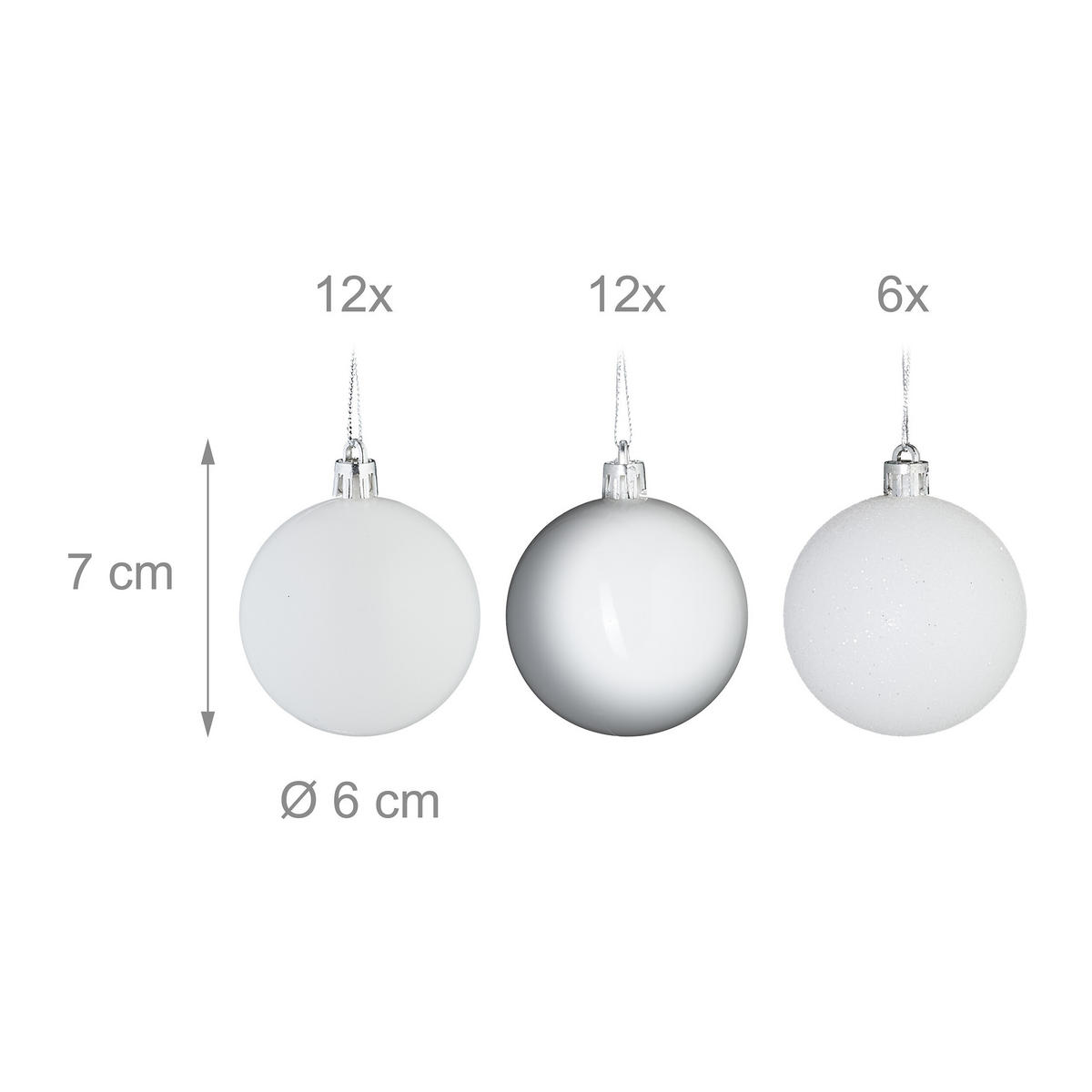 30XWEIHNACHTSKUGELN - Weiß, Kunststoff (6/7/6cm) - Relaxdays