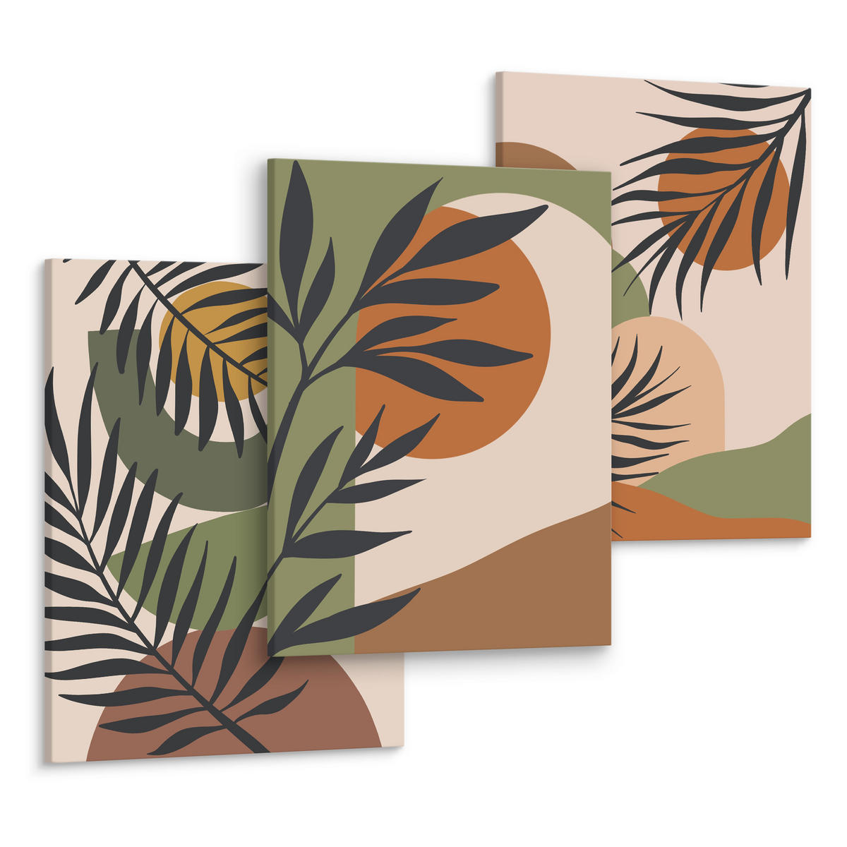 LEINWANDBILDER 3-er Set Blätter Boho - Beige/Schwarz, Textil (90/40cm) - Muralo