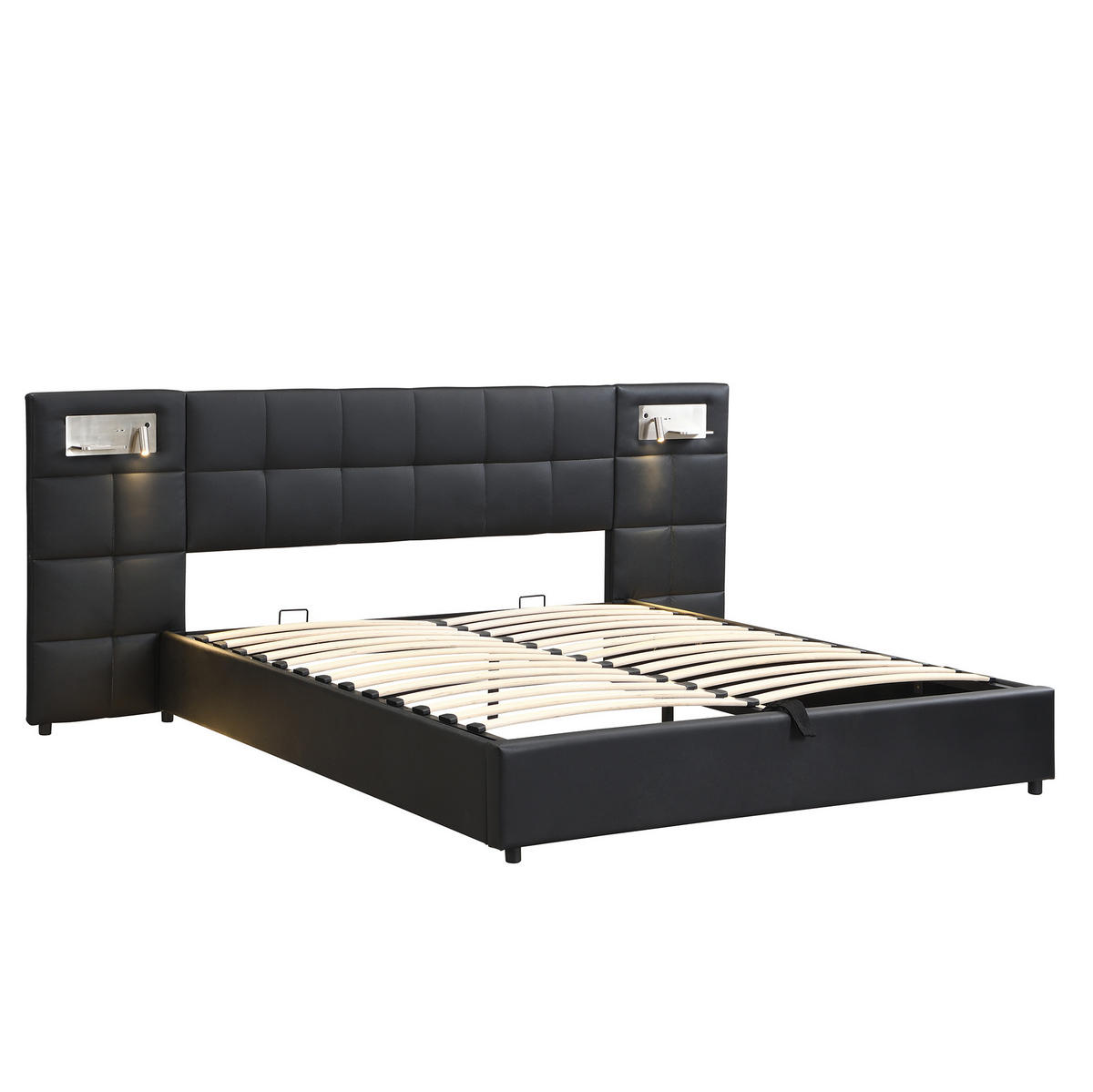 POLSTERBETT mit Stauraum, USB & Ladefunktion 180x200 cm PU Black - Schwarz, Metall (180/200cm) - Meubliv