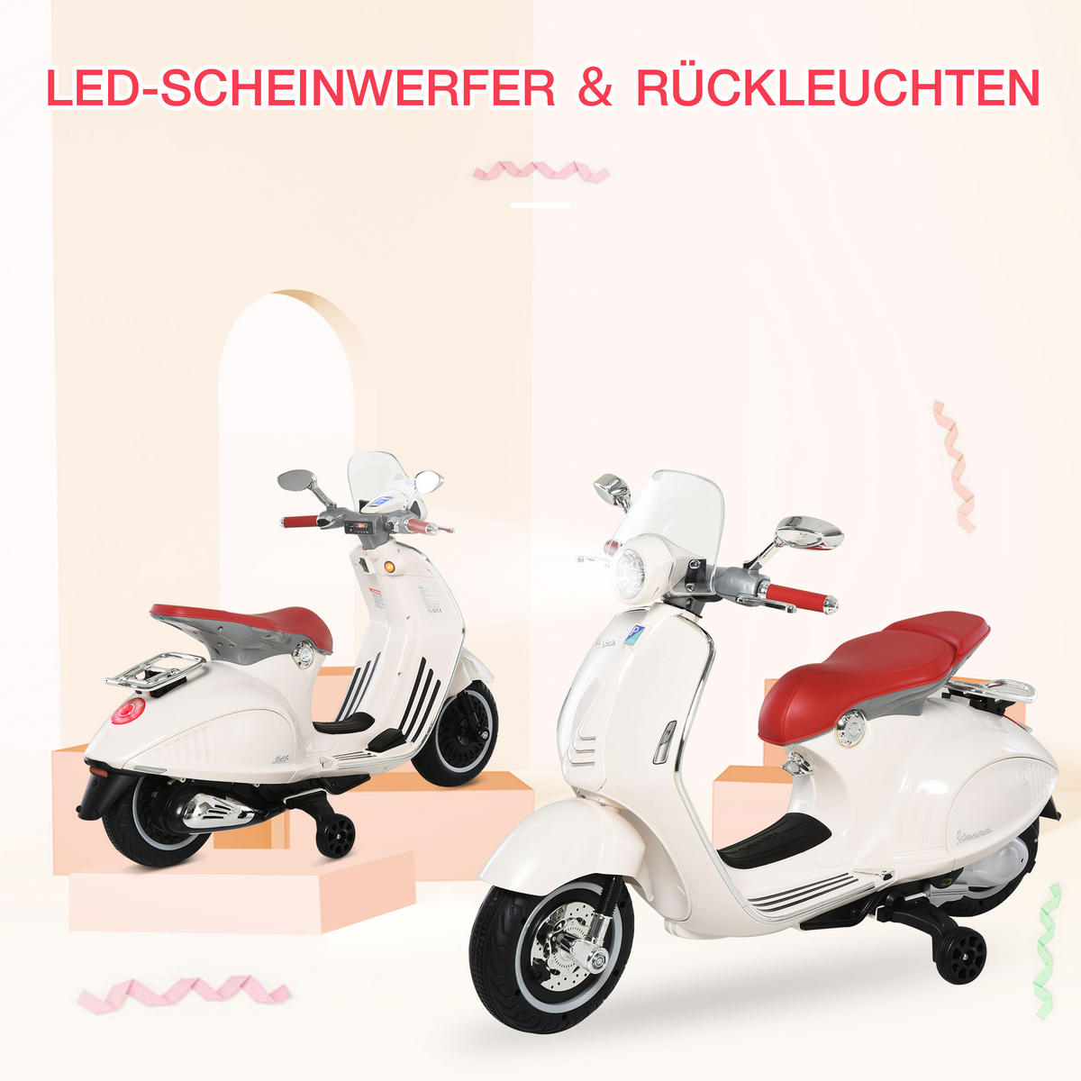 ELEKTRO KINDERMOTORRAD, Rot/Weiß, PP+ Stahl - Weiß, Kunststoff (108/49/75cm) - HOMCOM