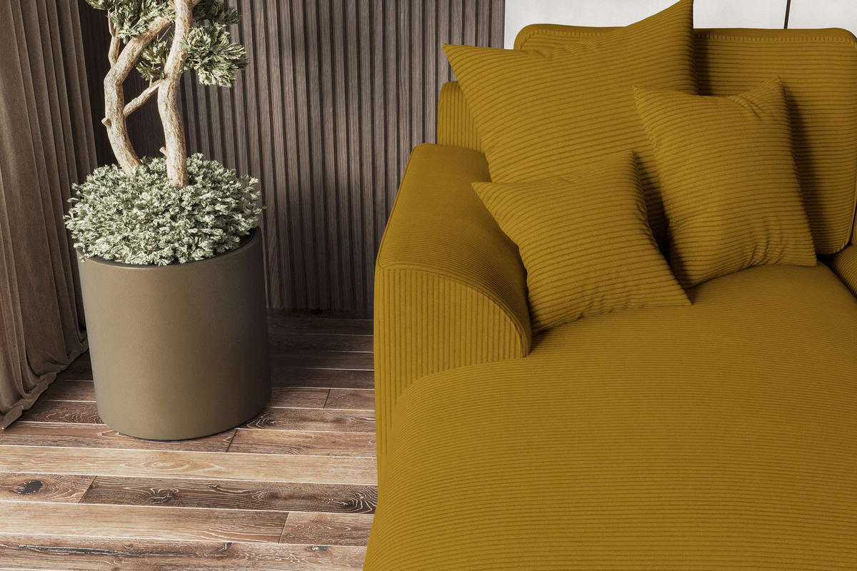 ECKSOFA GUSTO Cordstoff Goldfarben Links inkl. Schlaffunktion - Chromfarben/Goldfarben, Kunststoff/Textil (295/194cm) - 99rooms